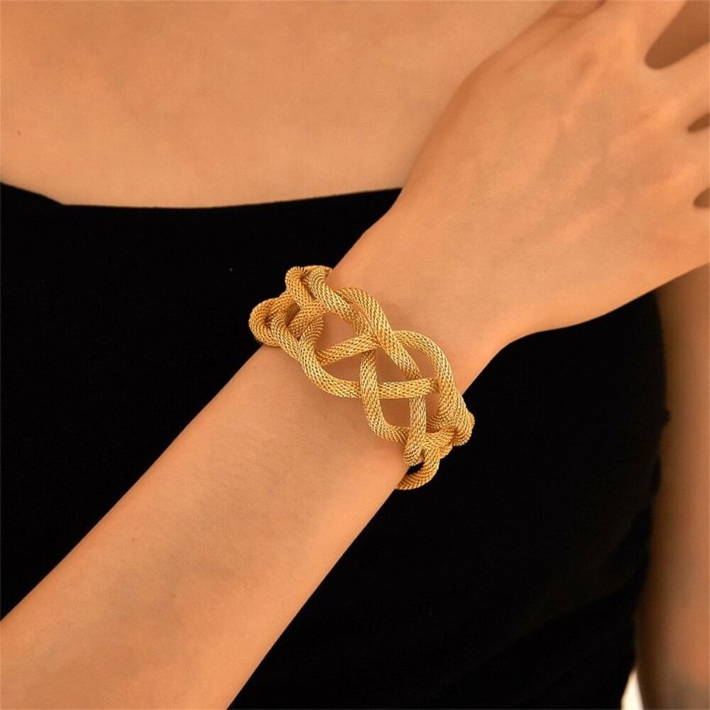 NEW Lizabeth Classic Textured Gold Chunky Woven Cuff Bracelet